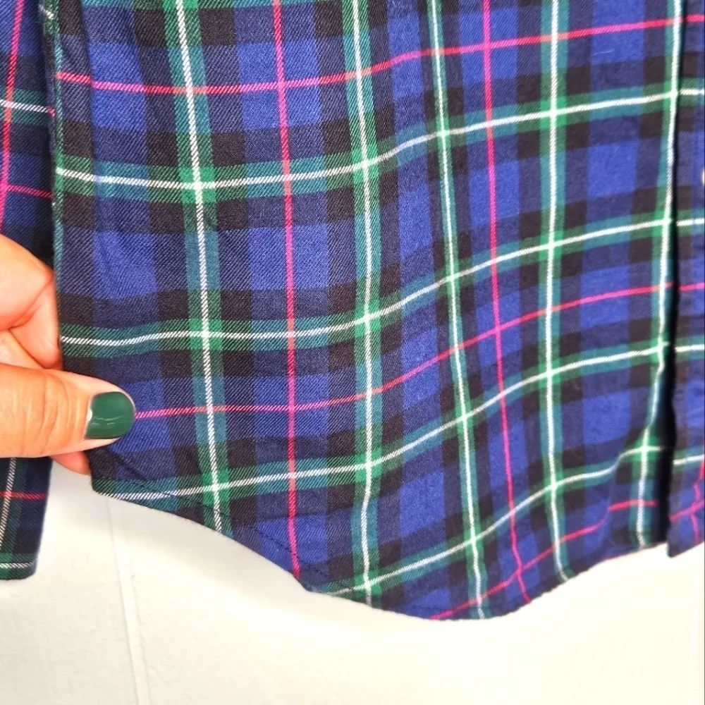 Ralph Lauren Boy Tartan Plaid Button Down Long Sleeve Shirt Navy L (14-16)